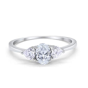 3-Stone Fashion Promise Ring Oval Simulated Cubic Zirconia 925 Sterling Silver